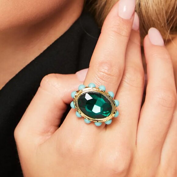 Kurt Geiger London Small Oval Cocktail Ring Sz7/8 Blue Green Gem - Picture 1 of 4
